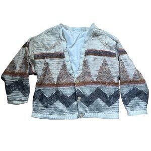 Vintage Allen Wah Cardigan Trees Oversized Stripe Abstract Men Size Large